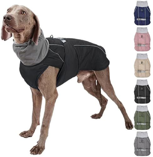 RUYICZB Hundemantel Winter Wärme Hundejacke Für Kleine Mittlere Große Hunde Hundebekleidung, Wasserdicht Winddicht Wintermantel, Reflektierend Hunde Winterjacke,Schwarz,XXL