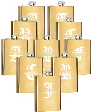 Lot de 10 flasques personnalisées pour garçons d'honneur, cadeaux de demoiselle d'honneur, 227ml, en acier inoxydable gravé pour homme et femme, flasques personnalisés pour cadeau de fête de mariage