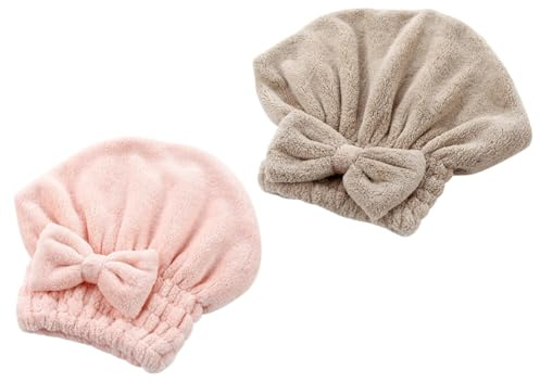 Haartrocknungshaube aus Korallenvlies 2 Stück Rosa Kaffee | Wasserabsorbierend, Tragbar für Reise und Zuhause, Schnelltrocknende Haarkappe