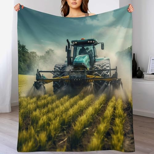 PAZZK Premium Tagesdecke | Bettüberwurf Wohndecke Weiche Flannel Traktor Decke Sofadecke Mit 3D Muster Vier Jahreszeiten Wohndecke Für Bett/Couch（100×130cm）