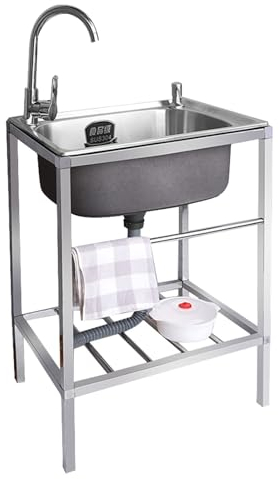 Évier Inox de Cuisine 1 Bac Évier sur Pieds en Acier Inox Anti-Eclaboussures Lavabo Inox Professionnel pour Faire la Plonge Cuisine de Restaurants, Salle de Bain, Garages, Entrepôts ( Color : 18.9*13.