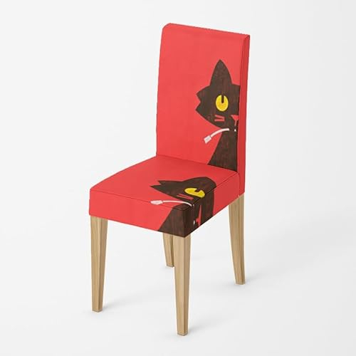 Stuhlhussen Süße Rote Katze Stuhlhussen Schwingstühle Universal Stretch Hussen für Stühle Abnehmbarer Waschbarer Stuhlbezug Stühle Schutz Dekoration Stuhlhusse(8er Set)
