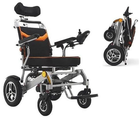 RAYACO Carrozzina elettrica Leggera Pieghevole e da Viaggio con poggiatesta e Schienale angolato multiregolabile, Sedia a rotelle Portatile motorizzata per Tutti i Terreni per Anziani