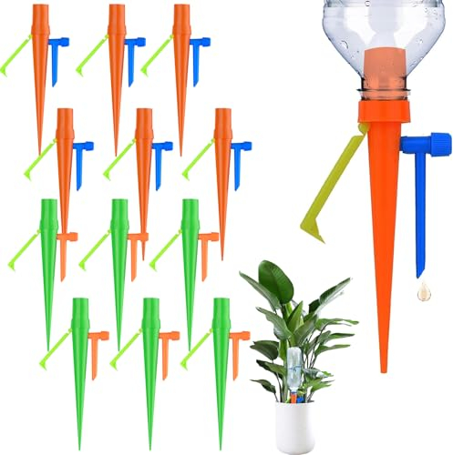 Juego de Riego Automático, 12 Piezas Sistema de Riego de Plantas Sistema de Riego Ajustable Goteo de Riego Automático con Interruptor de Válvula de Control, para Plantas de Interior o Verduras