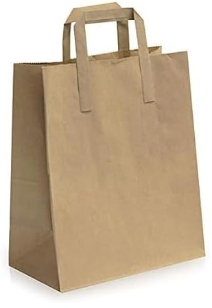 50 Pack Large Brown Kraft Paper Bags with Handles, 31.5H x 25W x 14D cm, SOS Block Bottom, for Takeaway, Lunch, Grocery, Gift Packaging, Wedding