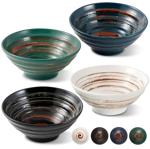 Ramen Schüssel Set, 4er Ramen Bowl Keramik Schale Set, 34oz Porzellan Schüsseln, 1000ml Japanische Suppenschalen, Müslischalen, Snackschale, für Salat, Ramen, Pasta