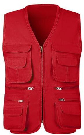 FULUJIDI Chalecos Vest Chaleco De Hombre para Pesca Fotografía Multibolsillos Sin Mangas Talla Grande 6XL Color Rojo