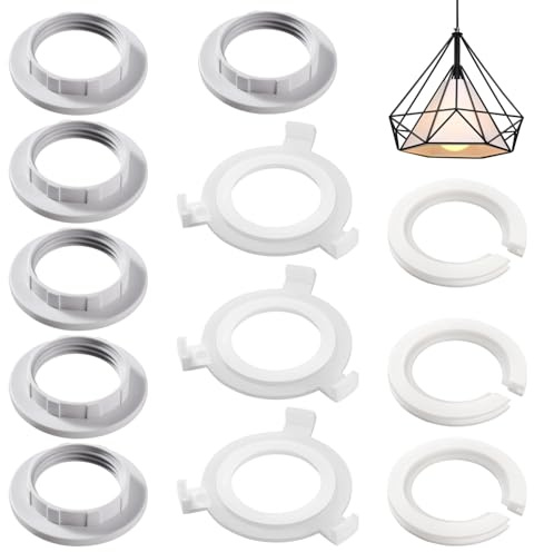 Lyeteung 12 Piezas Kit de Convertidores de Plástico Pantalla de Lámpara, Anillo Reductor de Pantalla de Repuesto E27 a E14, Anillo de Tornillo E14 Pantalla, para Lámpara de Mesa