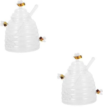 Cabilock 2 Piezas tarro de miel de vidrio tarros de miel tarro de miel de cocina cucharón de miel de vidrio recipiente de miel de vidrio tarro de miel para el hogar Transparent