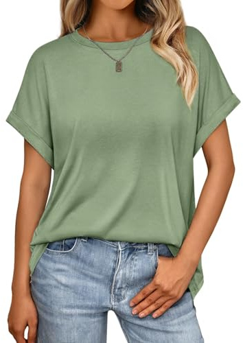 Cuptacc Camiseta Mujer Cuello Redondo Manga Corta Oversize Verano Casual Manga Murciélago Holgada Top Mujer