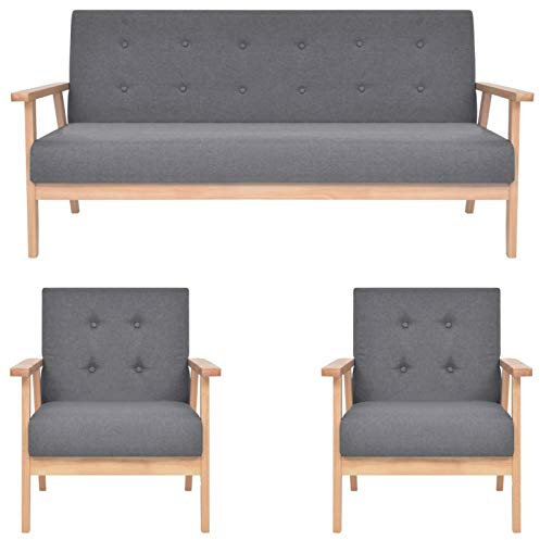 Homgoday 3-TLG. Sofagarnitur Stoff Dunkelgrau Wohnzimmersofa Sitzsofa Sofa Couch Loungesofa Gästesofa Polstersofa Couchgarnitur Sitzmöbel für Wohnzimmer Büro