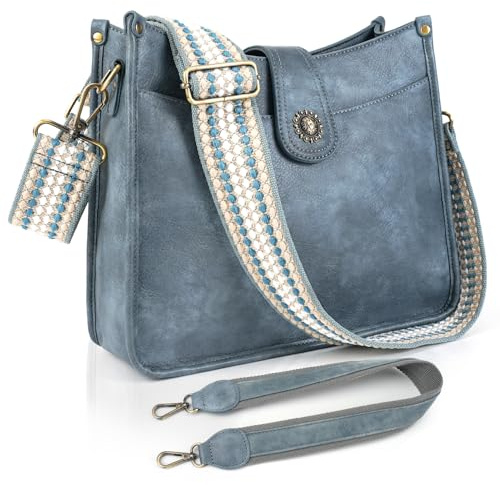 VIMUTI Handtasche Damen Mittelgroß Umhängetasche schwarz Crossbody Bag mit Breiter Gurt Schultertasche Hobo Bag veganem Leder Tasche 2 Schulterriemen Kartenschlitz Reisetasche