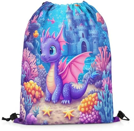 Tunnelzug Gymsack Cartoon-Drache Gymnastikbeutel Unisex Turnbeutel Kinder Stoffbeutel, Für Schule, Yoga, Strand, 36x42cm