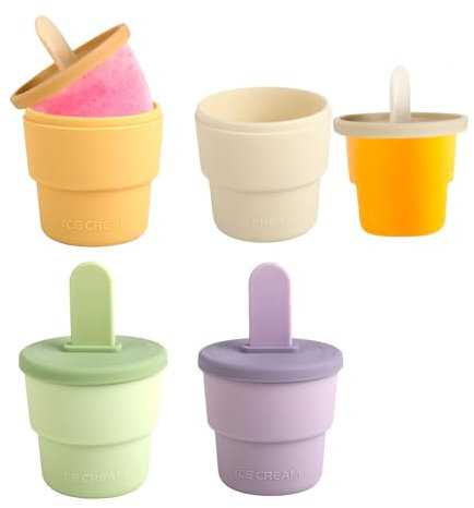 Moldes de silicona para helados – 4 moldes para helados – moldes de hielo de calidad alimentaria para helados – Mold Ice Lolly con palos y protección antigoteo