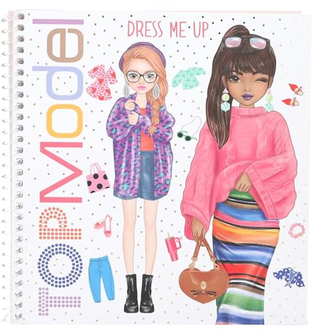Depesche 13804 TOPModel Dress Me Up – klistermärkesbok med 24 sidor förtryckta modellmotiv för egendesign, inkl. 11 klistermärkesark