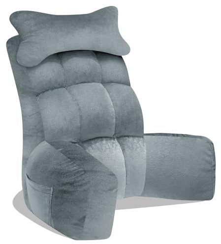 SOOYUZXXED Reading Pillow for Adults, Bed Cushion for Sitting Up in Bed with Arms, Comfortable Back Support Cushion for Reading, TV, Gaming, Relaxing and Bed Rest Use (Charcoal Grey, 66 * 35cm)