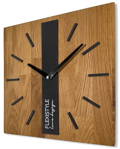 FLEXISTYLE Modern wanduhr ohne tickgeräusche modern wanduhren Holz Badezimmer Wohnzimmer Eiche (Schwarz Eckig, 30cm)