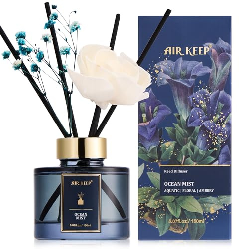 Airkeep Raumduft Ocean Mist, Rose Reed Diffuser Set 150ml, Raumduft mit Stäbchen, Lufterfrischer Für Badezimmer, Wohnung, Heimdekoration
