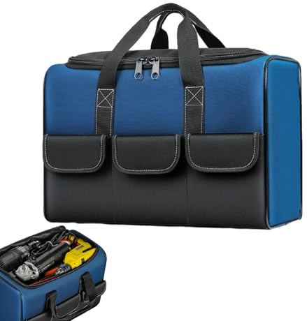 Tool Bag with Multi Pockets, Large Capacity Hand/Power Tools Storage Bags with Handle, Oxford Cloth Tool Carry Bag Organiser for Electrical, Plumbing and Carpentry Tools, Waterproof Wear-Resistant