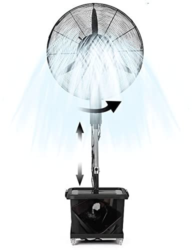 Ventilatore industriale umidificante e rinfrescante, nebulizzatore per esterni per il raffreddamento, ventilatore a piantana oscillante a 90°, ventilatore a piantana con 3 modalità di ventilazione co