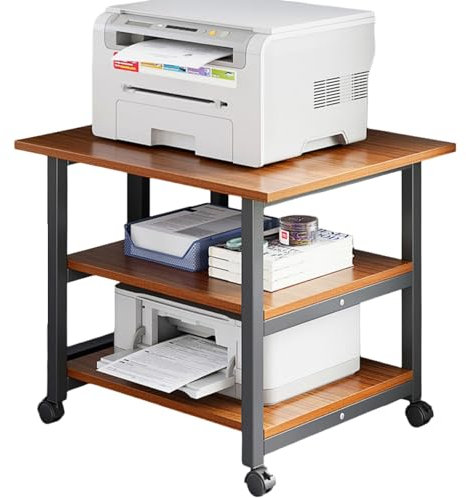 YCNLYSSR 23,6 x 18,9 extra großer Druckertisch mit Rädern, 3-stufiger mobiler Druckerwagen unter dem Schreibtisch mit Ablage, Rollregalhalter für Zuhause, Büro (braun)