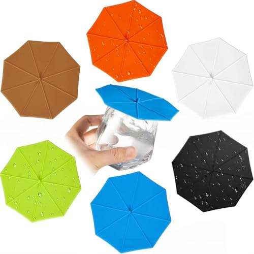 WeddHuis Set di 6 Coperchi Silicone Design Ombrello Colorato per Protezione da Vespe e Insetti per Bicchieri, Tazze e Boccali di Birra Coperchio Riutilizzabile per Bevande Estive