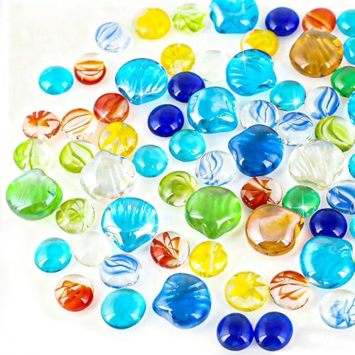 Rdlobu 500 gram glasstenar, färgglada, ädelstenar för barn, koppelstenar, färgglada barn, glasnuggetsdekoration för akvarium, fyllmedel för vaser, skattjakt, heminredning (Glassten - Snäckskal)