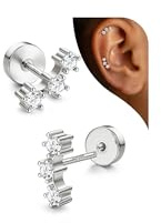 Adramata 925 Sterling Silver Örhängen Kvinnor Hypoallergeniska Glänsande Piercingar Öronpiercing Helix Piercing Tragus Örhängen Örhängen Kvinnor Silver/Guld, Silver