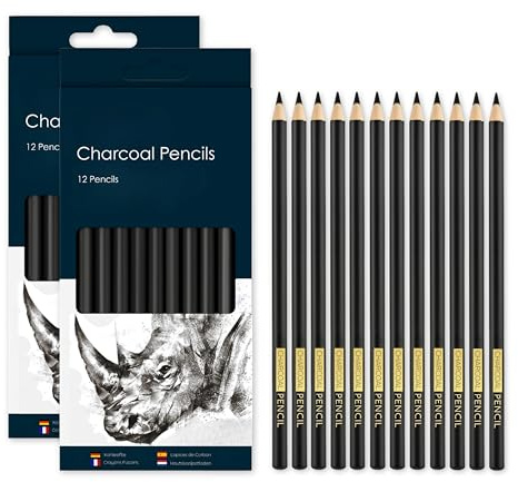 Creavvee 2 confezioni di matite a carboncino nere (24 in totale) – Premium facilmente sfumabili matite da disegno per schizzi, ombreggiatura e belle arti – ideale per artisti, studenti e principianti