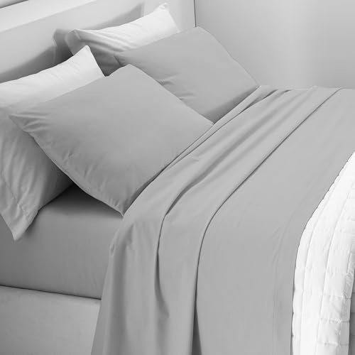 Mahome Set Completo Letto Tinta Unita in Pregiata Flanella 100% Cotone con Trattamento Antipalline - Completo Lenzuola Calde Morbide Artigianali Alta Qualità Made in Italy (Grigio, Piazza e Mezzo)