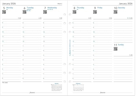 Filofax Kalender-Tagebuch-Nachfüllpackung, A5, Wochenansicht mit Terminen, vertikal, Multi-Fit, weißes Papier, Englisch, 2026 (C68521M-26)