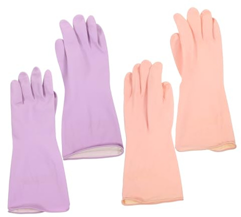 DECORNIJIA 2 Pairs Reusable Latex Dishwashing Gloves Household Cleaning Gloves with Extended Design for Kitchen and Laundry Protection