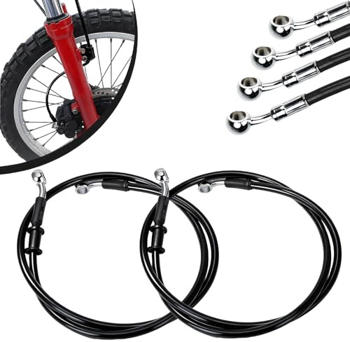 2 Pezzi Tubo Freno Moto, 120cm Tubo Freno Anteriore Posteriore Cavo-Nero | Freno Idraulico Frizione con Guaina Rinforzata per Pit Bike Dirt Bike Enduro Motocross ATV Quad
