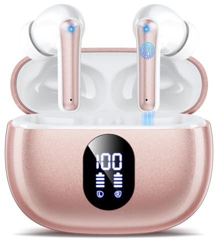 Wireless Earbuds, Bluetooth 5.4 Headphones in Ear 3D Bass Stereo Sound, 48H Wireless Earphones with 4 ENC Noise Cancelling Mic, IP7 Waterproof Bluetooth Earbuds LED, AI-Enhanced Calls for Android iOS
