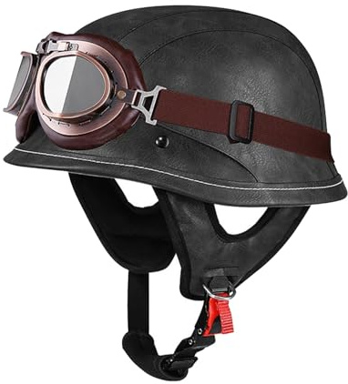 Vintage Caschi Cromwell Casco A Scodella Con Occhiali Antivento DOTECE Omologato Mezzo Casco Da Moto Retrò Per Adulti Uomini Donne Caschi Biker Cruiser Scooter Touring D,S:55-56CM