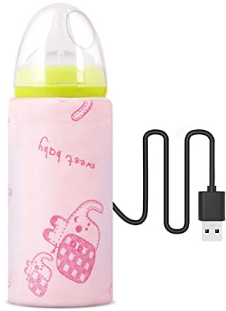 Sxhlseller Portable Baby Bottle Warmer with USB Charger, 42℃, Heat Preservation, Soft Plush, for Outdoor Activities (Pink)