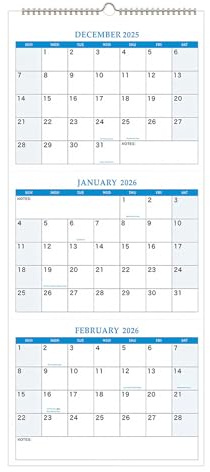 3-Monats-Wandkalender 2025-2026 Planer, Ansichtspapierkalender, vertikale Anzeige für geschäftige Zeitpläne, leicht lesbarer Kalender für die Tagesplanung