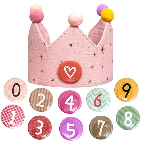 KIETKIE Adjustable Birthday Crown Hat for Girls boys - Pink Birthday Hat with Removable Numbers(0-9),Princess Themed Birthday Party Decorations(Pink)