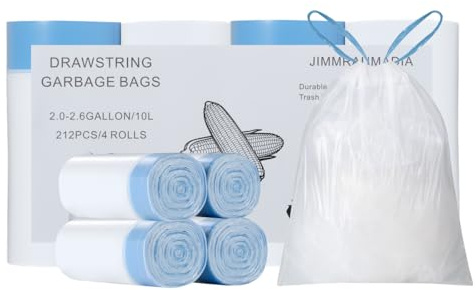 JIMMRAUMADIA 212pcs Bolsas de Basura 10L, con Cordón, Degradable Müllbeutel | Bolsas de Basura Anti Goteo con Cordón, Bolsas de Basuras, Trash Bags, Biodegradable Müllbeutel, para Cocina, 45 x 50cm,