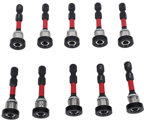 ViaGasaFamido 10 Stück Magnetischer Trockenbau-Schraubensetzer-Bit PH2, Verstellbare Tiefe, Magnetischer Schraubendreher-Bit mit Abnehmbarem Aluminiumkragen, Hohe Härte, S2-legierter Stahl,