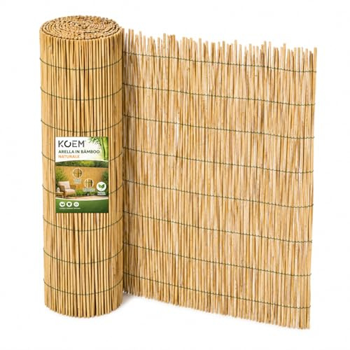 KOEM Valla de bambú natural, de cañas de ocultación para jardín, balcón, piscina y terraza, cañas de 4-5 mm, hilo de nailon, estera de sombra (2 x 3 m)