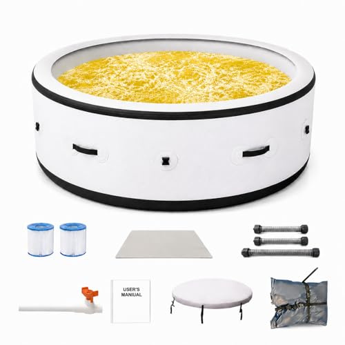 Vasca Spa Gonfiabile Idromassaggio 4-6 Persone, 206 x 71 cm Grande Piscina Da Esterno Con 150 Getti Aria, Riscaldamento 40°C, Illuminazione LED 6 Colori, Antiforatura Per Terrazza