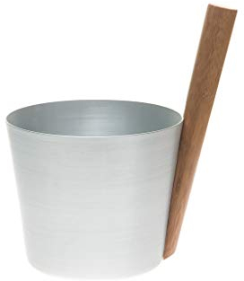 Rento - Saunakübel, Aufgusseimer, Saunaeimer - Aluminium mit Bambusholz - Farbe: Silber - 5 Liter - Höhe: 35 cm/Durchmesser: 23 cm