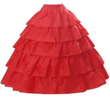 BEAUTELICATE Sottogonna Sposa Lungo A-Line Crinolina Sottogonna Donna 4 Cerchio con 5 Strati Balze per Matrimonio Carnevale Abito da Sera Anni 50 Hallowen Rockabilly (Rosso, S-M)