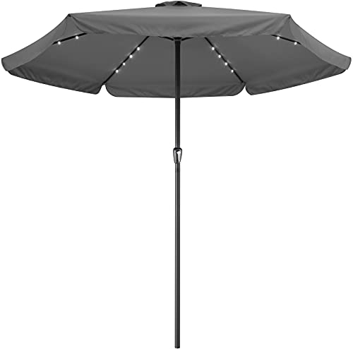 Kingsleeve® Sonnenschirm LED Beleuchtung UV Schutz 80+ Solar Schutzhülle 330cm Groß Kurbel Volant Balkon Terrasse Gartenschirm Marktschirm Anthrazit