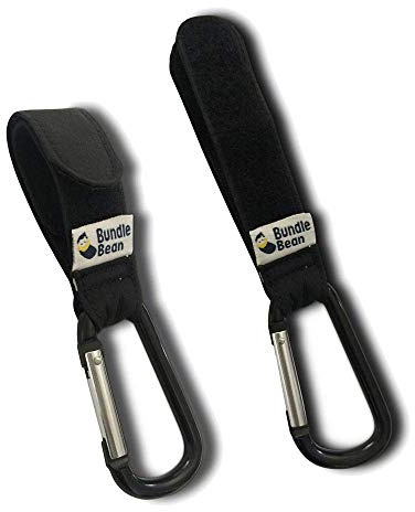 BundleBean - Buggy Clips (Pair): Clips Your Shopping, Handbag and Changing Bag to Your Pushchair, Stroller, Wheelchair or Walker. Universal fit, Black Hook & Loop Straps