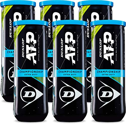 Dunlop Sports ATP Championship Tennisbälle, extra belastbar, 6 x 3-Ball-Dosen, Gelb, 6 Stück