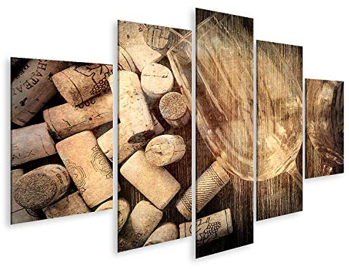 islandburner Tableau sur toile Détail des verres à vin et des bouchons filtrés dans un style ancien vintage Cadre Affiche Poster Murale Tableaux