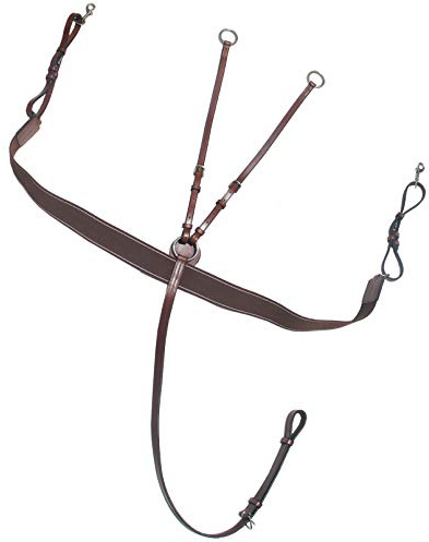 Exion - Pechera elástica para caballos, piel curtida vegetal con inserciones elásticas en los hombros, herrajes de acero inoxidable, ajuste ajustable, incluye accesorio de martingala para correr