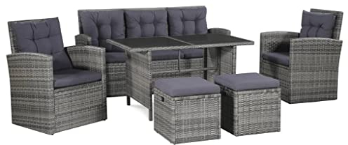 vidaXL Gartensofa 6-TLG. Poly Rattan Sitzgruppe Gartenmöbel Gartengarnitur